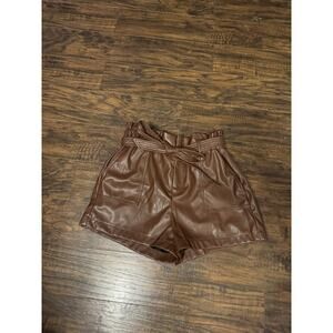 Hunter & Brown Women's Faux Leather Belt High Waist Shorts, Brown, Size L